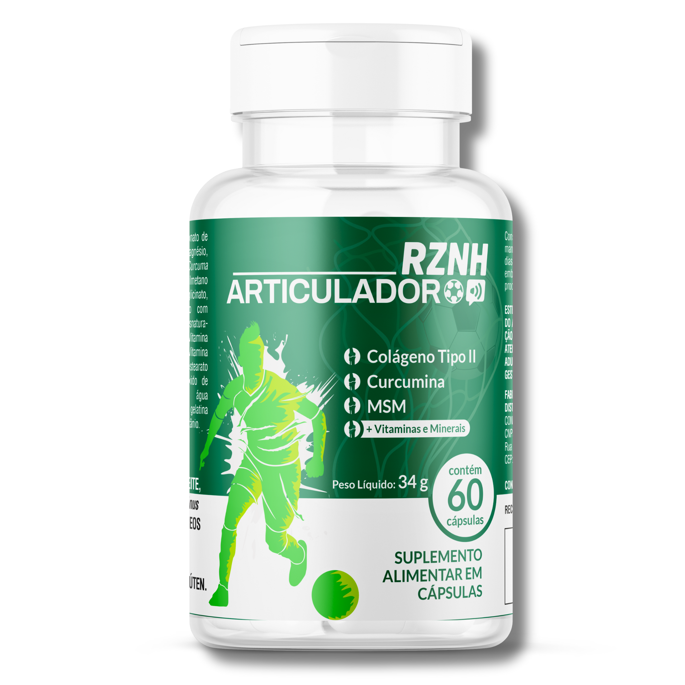 Frascos do Articulador RZNH com frente, verso e informações do produto